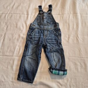Oshkosh boys 18 months plaid flannel lined overalls, distressed look VGUC